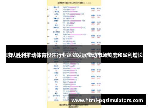 球队胜利推动体育投注行业蓬勃发展带动市场热度和盈利增长